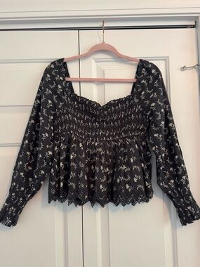 American Eagle Long-sleeve Smocked Babydoll Blouse